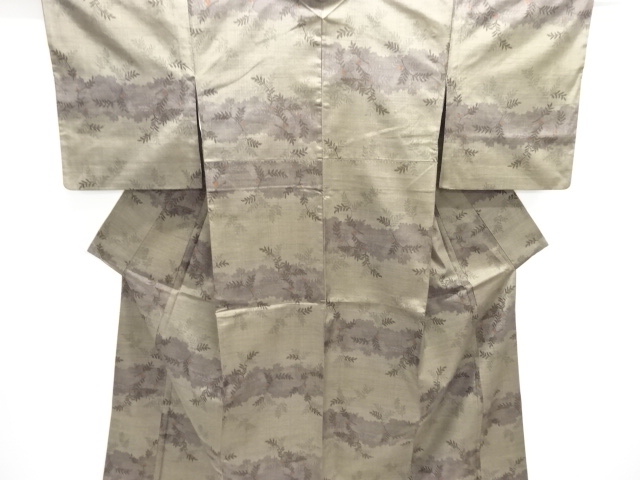 雲に草の実模様織り出し西陣お召着物